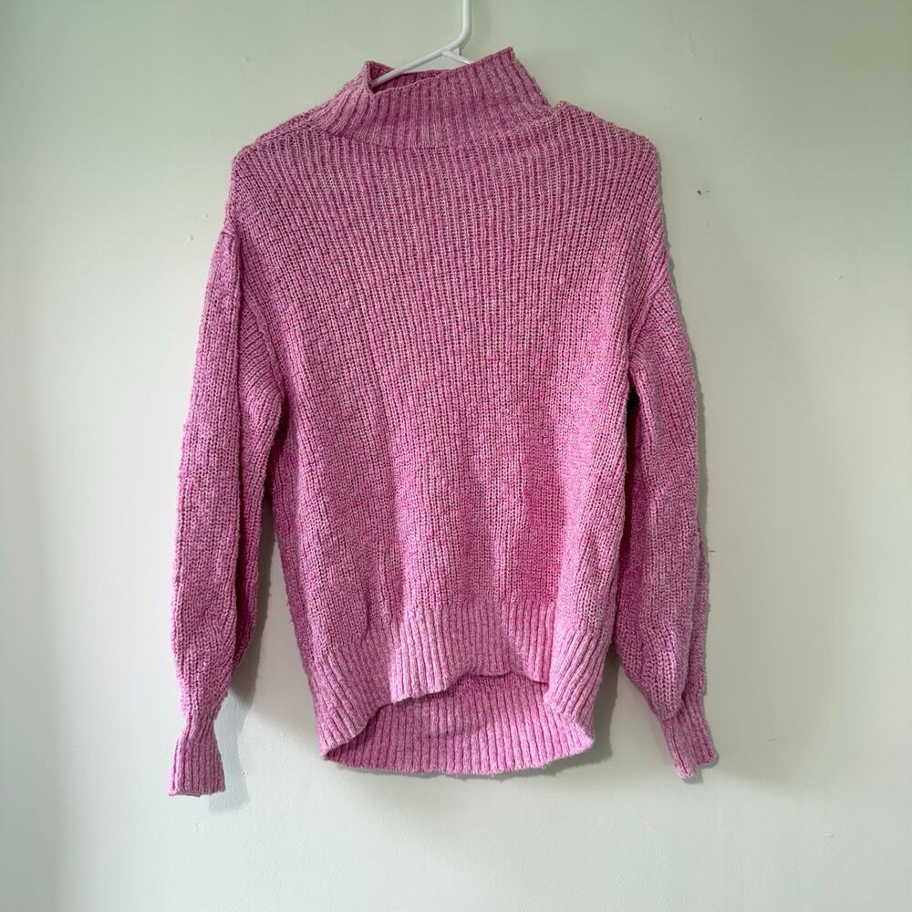 Aerie Hits The Spot Mock Neck Sweater Pink Oversized Chunky Knit Size XS - Picture 2 of 7